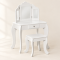 Coiffeuse enfant blanche 2 en 1 avec miroir triptyque, tiroir et tabouret