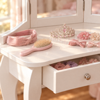 Tiroir et accessoires de la coiffeuse enfant blanche 2 en 1