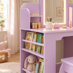 Étagères à livres de la coiffeuse enfant LED coloris Lilas