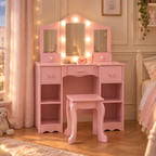 Coiffeuse enfant Hollywood coloris Rose dans une chambre d'enfant