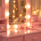 Miroir à ampoules et accessoires de la coiffeuse enfant Hollywood coloris Rose