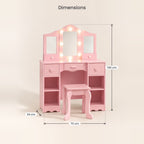 Dimensions de la coiffeuse enfant Hollywood à ampoules coloris Rose : 70 x 34 x 100 cm