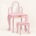 Coiffeuse enfant princesse 3 miroirs rose pâle avec tabouret et tiroir
