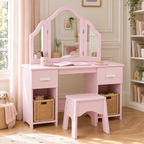 Coiffeuse bureau enfant 2 en 1 princesse rose pâle dans une chambre d'enfant