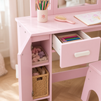 Tiroir et paniers de rangement de la coiffeuse bureau enfant 2 en 1 princesse