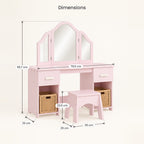 Dimensions de la coiffeuse bureau enfant 2 en 1 princesse et de son tabouret
