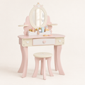 Coiffeuse enfant princesse miroir ovale rose poudré avec tabouret et accessoires
