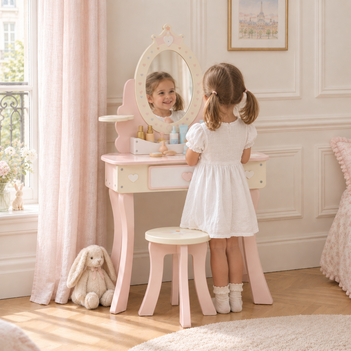 Des tons doux et des finitions en bois