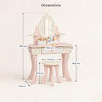 Dimensions de la coiffeuse enfant princesse miroir ovale et de son tabouret rond