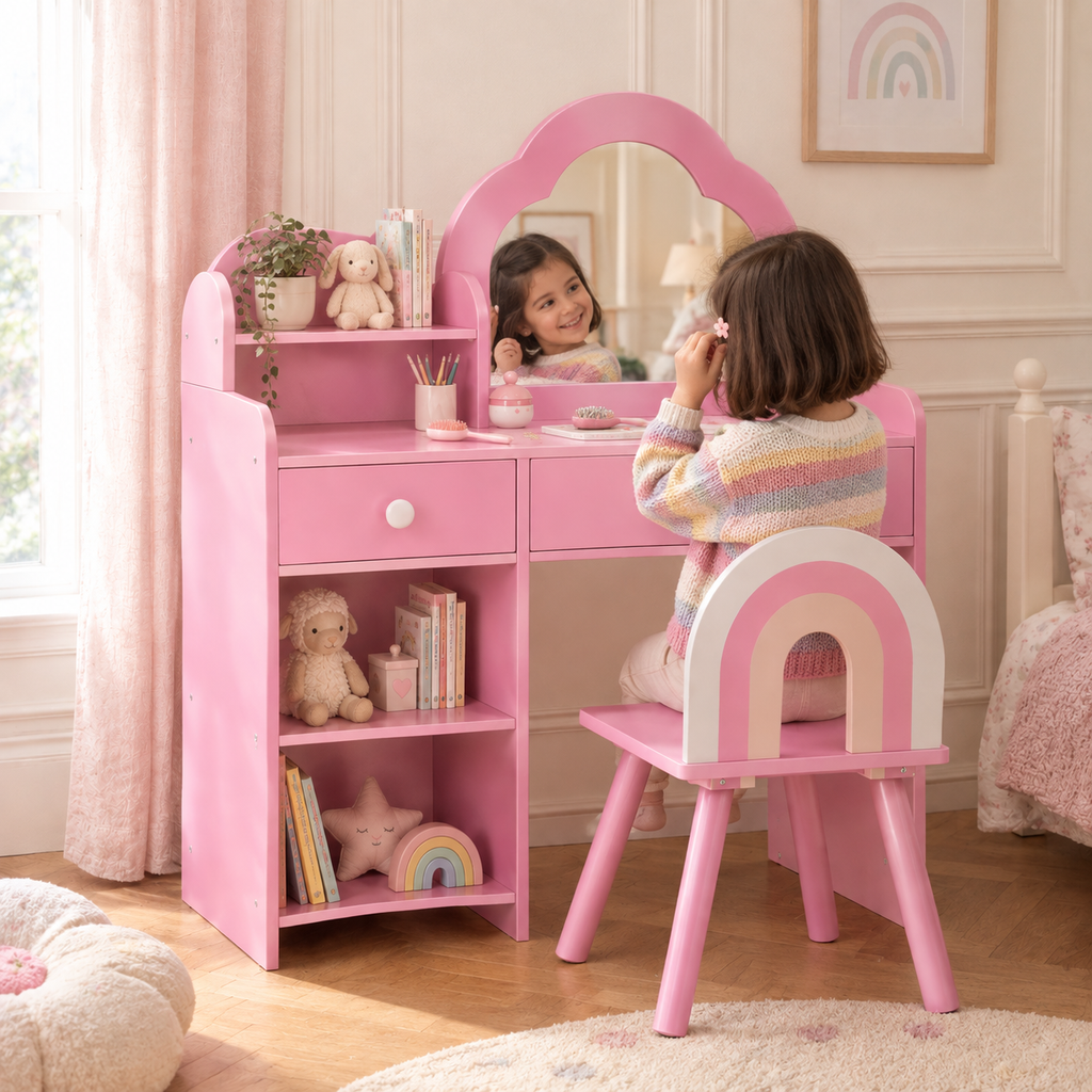 Petite fille devant sa coiffeuse enfant nuage coloris Rose