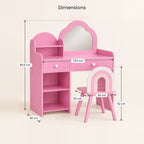 Dimensions de la coiffeuse enfant nuage coloris Rose et de sa chaise arc-en-ciel